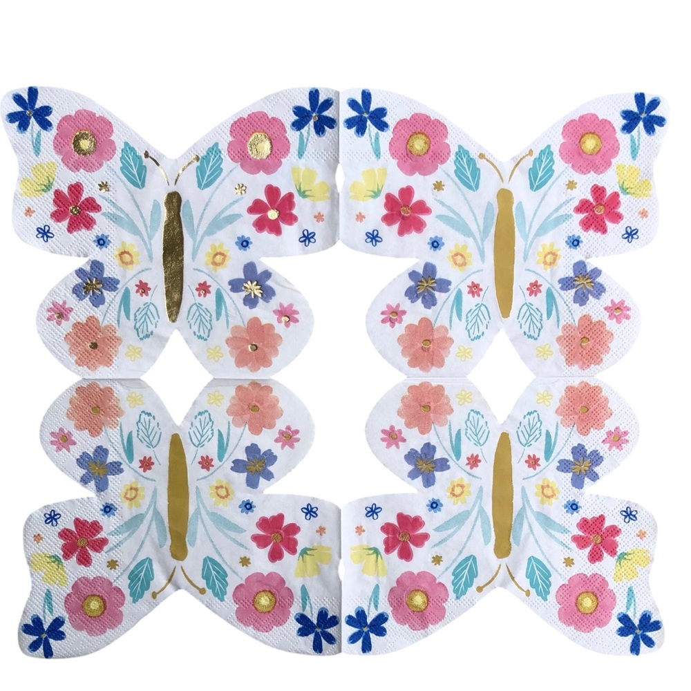 Two (2) Meri Meri Individual Floral Butterfly Shaped Decoupage Paper Napkins